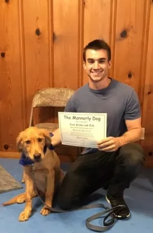Zach and Ted with their Basic Manners Completion Certificate