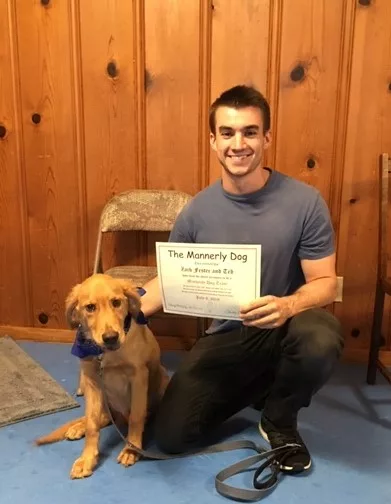 Zach and Ted with their Basic Manners Completion Certificate